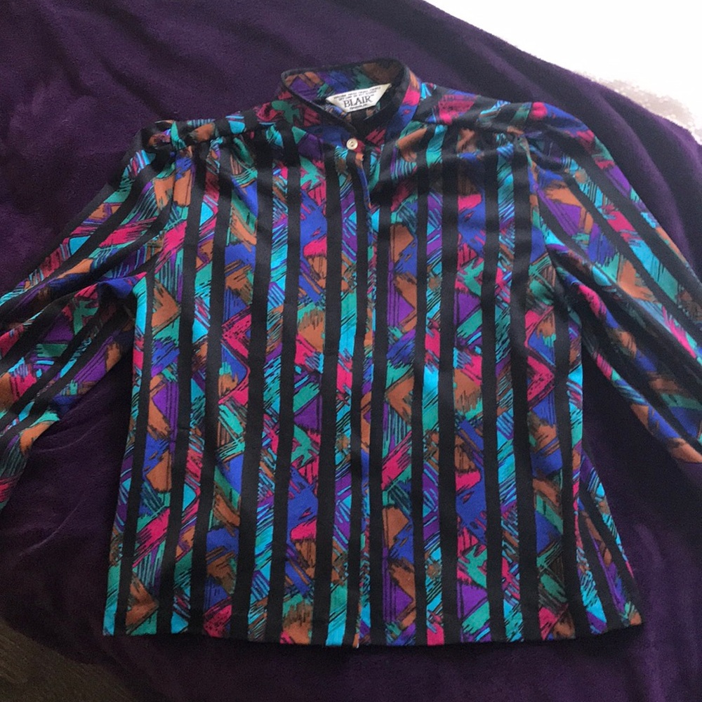 Vintage Multi Color Button Up Blouse